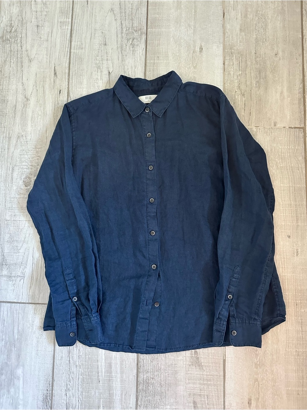 navy button-down linen shirt